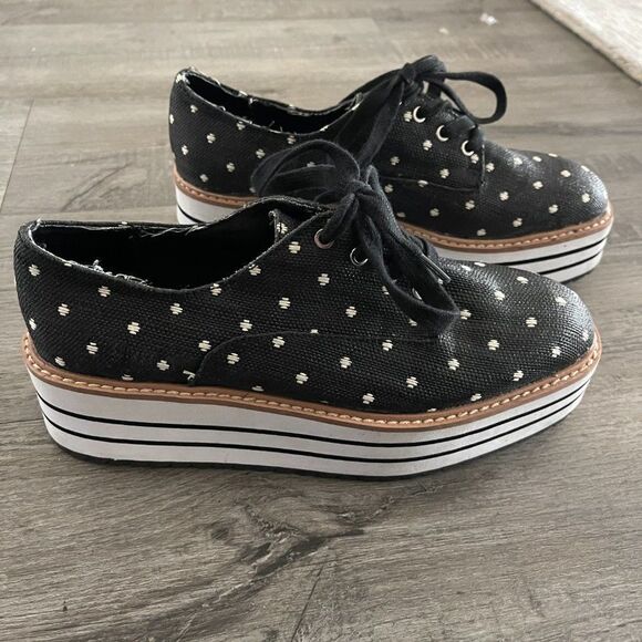 Zara black coated canvas platform polka-dot derby sneakers Size 36 - Picture 7 of 14